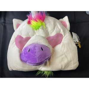 Emojination White Plush Unicorn Mask Rainbow Mane Silver Horn NWT New with Flaw